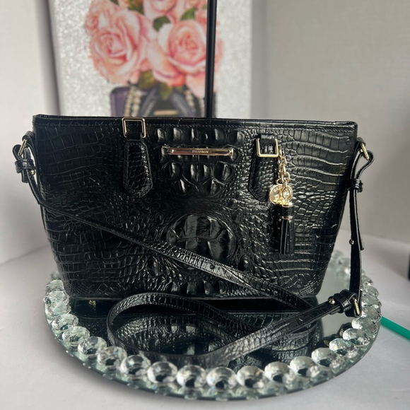 Brahmin NWOT Asher Satchel Black Melbourne Croc Embossed Crossbody - Picture 8 of 10
